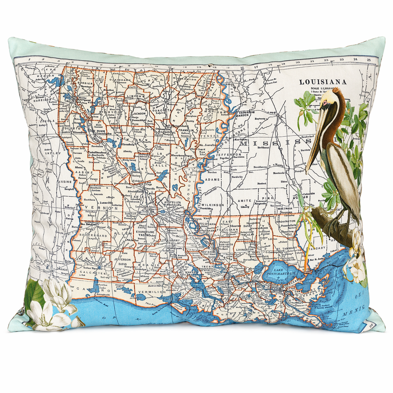 Vintage Louisiana Map Pillow