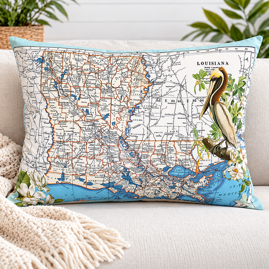 Vintage Louisiana Map Pillow